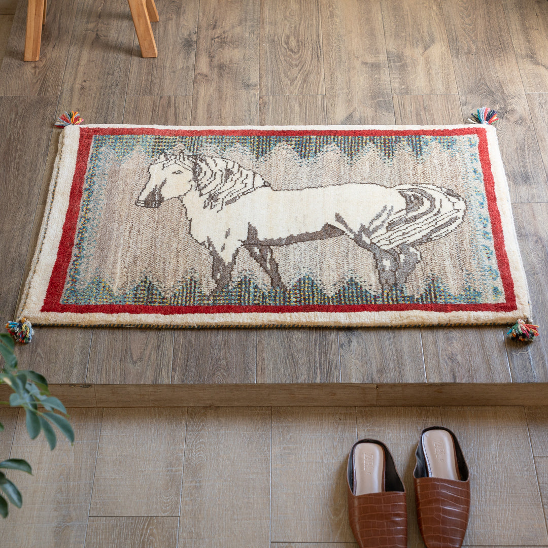 ヴィンテージギャッベ ペルシャ手織り絨毯 玄関マット 63×95cm