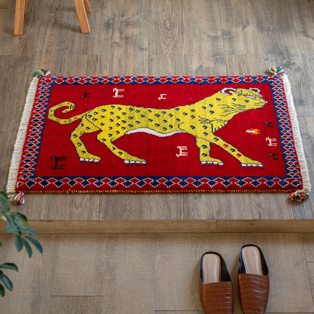 ヴィンテージギャッベ ペルシャ手織り絨毯 玄関マット 62×92cm
