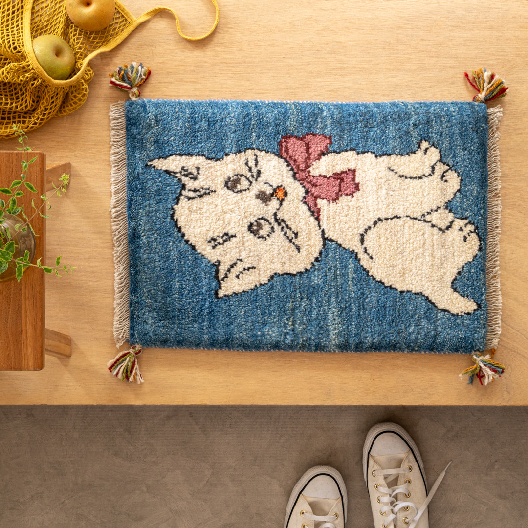 ペルシャ絨毯　ギャッベ　手織り M2563 ペルシャ手織りギャッベ ミニギャッベ（玄関マット等