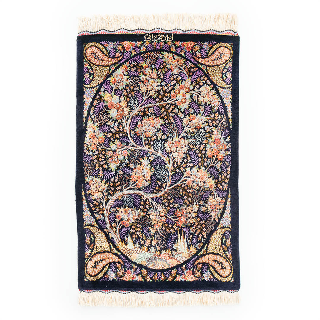 ペルシャ手織り絨毯 シルク 玄関マット クム 40×63cm ミニサイズ