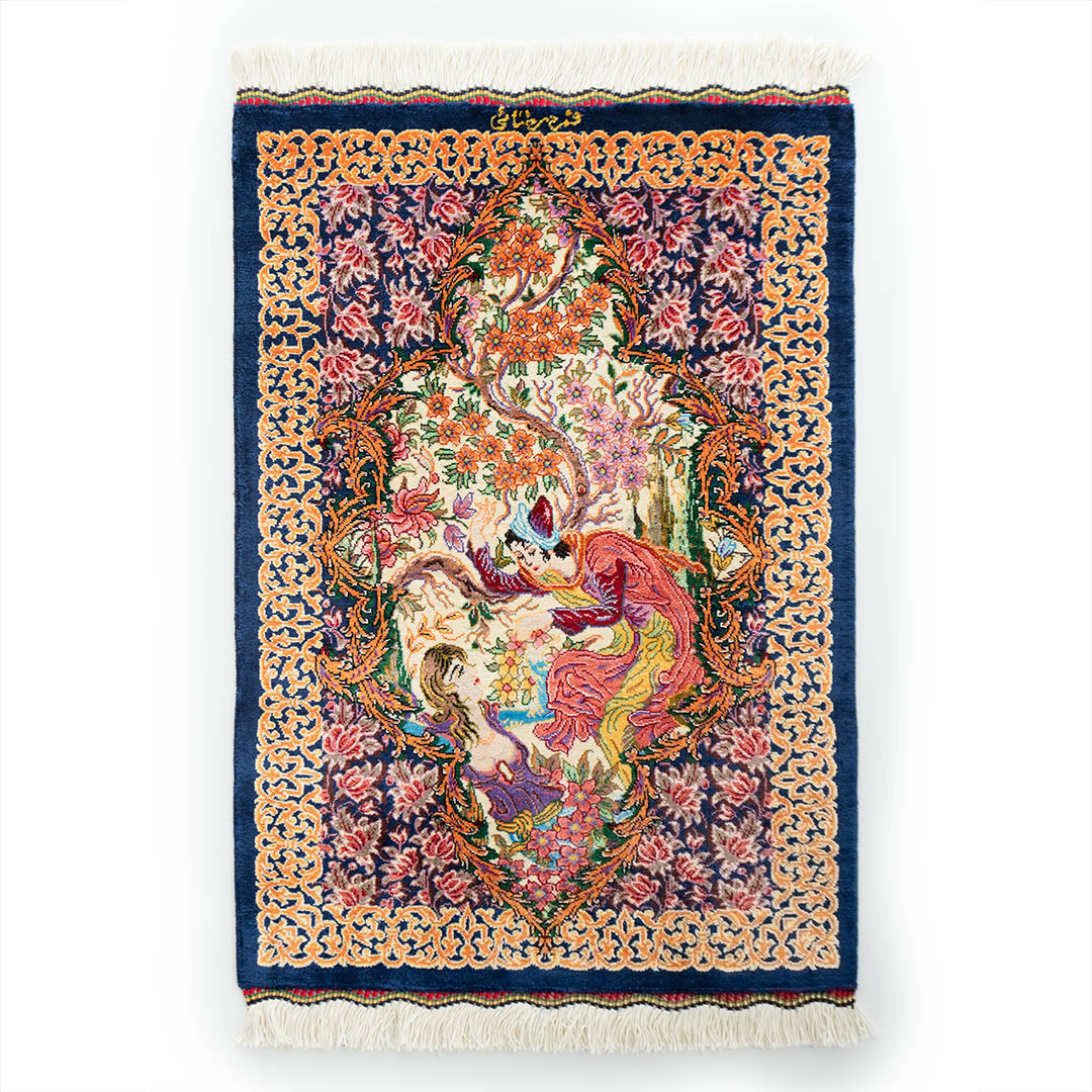 ペルシャ手織り絨毯 シルク 玄関マット クム 41×59cm ミニサイズ
