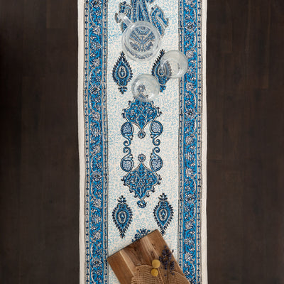 ペルシャ更紗　テーブルランナー　30×120cm　中心柄　ブルー