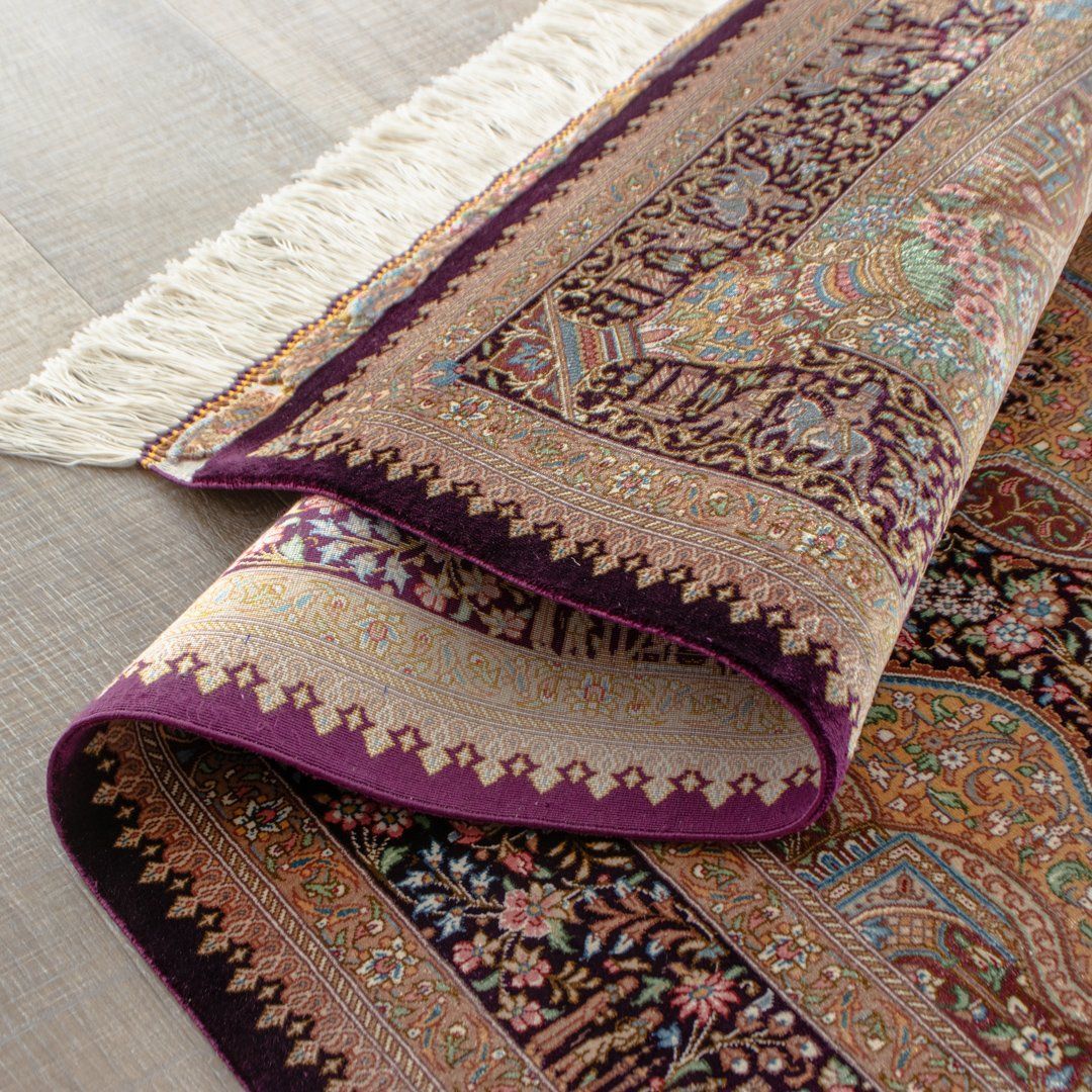 手織り　絨毯　シルク100% ペルシャ手織り絨毯 シルク ラグ クム 80×127cm – Persiadirect