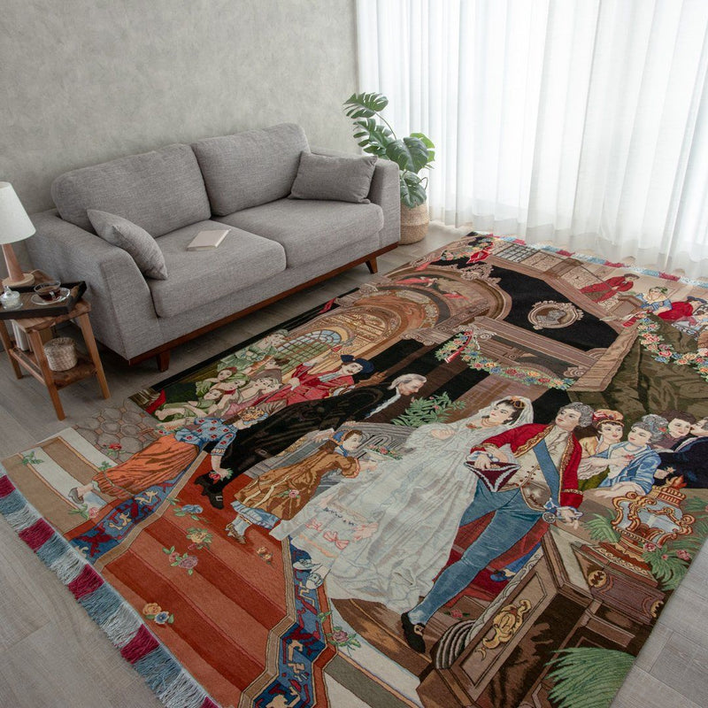 ペルシャ手織り絨毯　ウール＆シルク　ラグ　タブリーズ　197×292cm