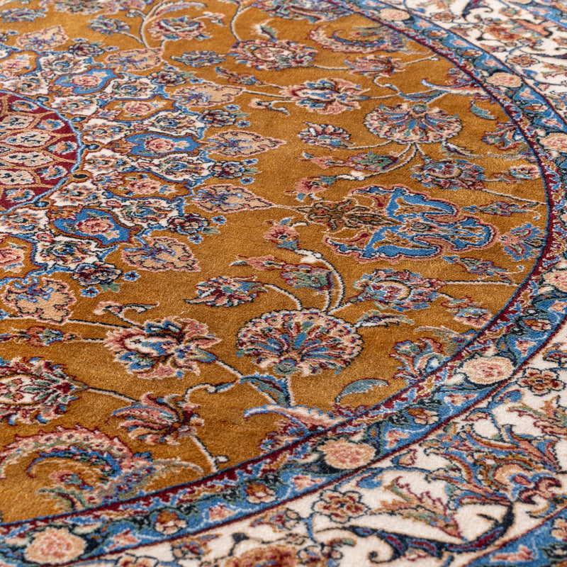 ペルシャ絨毯　バンブーシルク　円形ラグ　イエロー　直径約100cm
