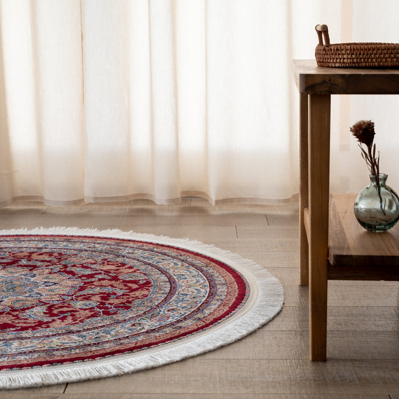 ペルシャ絨毯　バンブーシルク　円形ラグ　グリーン　直径約100cm