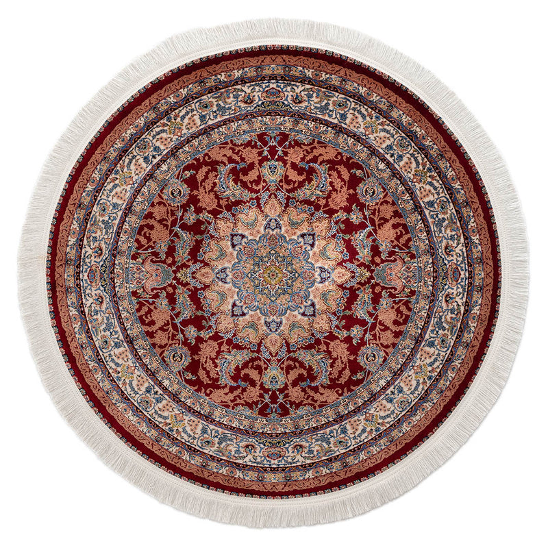 ペルシャ絨毯　バンブーシルク　円形ラグ　レッド　直径約100cm