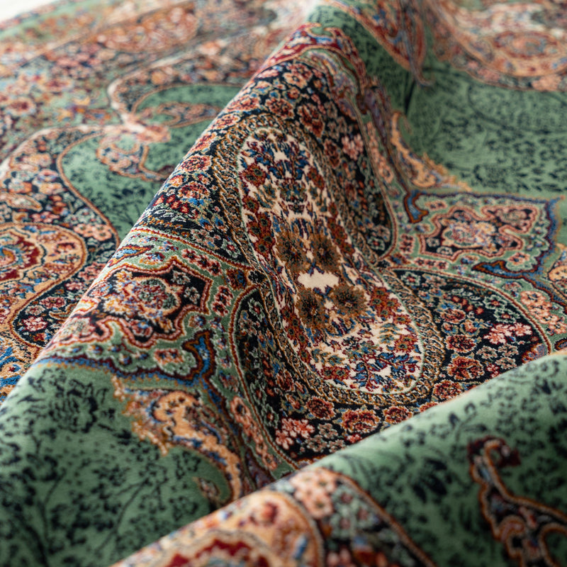 ペルシャ絨毯　バンブーシルク　円形ラグ　グリーン　直径約100cm