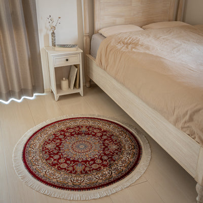 ペルシャ絨毯　バンブーシルク　円形ラグ　レッド　直径約100cm