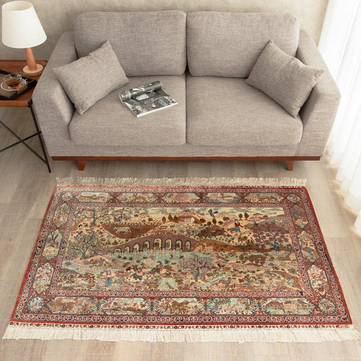 トルコ絨毯　100%ピュアシルク　手織り　ラグ　保証書付き トルコ絨毯 100%ピュアシルク 手織り ラグ 保証書付き トルコ