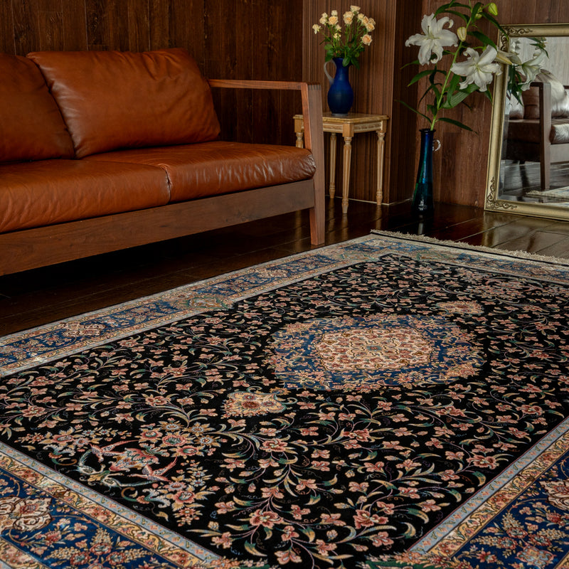 DO-30　ペルシャ絨毯（機械&手織り） バンブーシルク 約150×200cm ラグサイズ