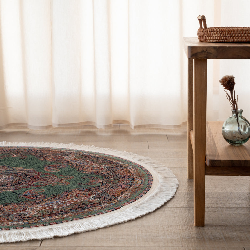 ペルシャ絨毯（機械織） バンブーシルク 丸形ラグサイズ (直径約100cm