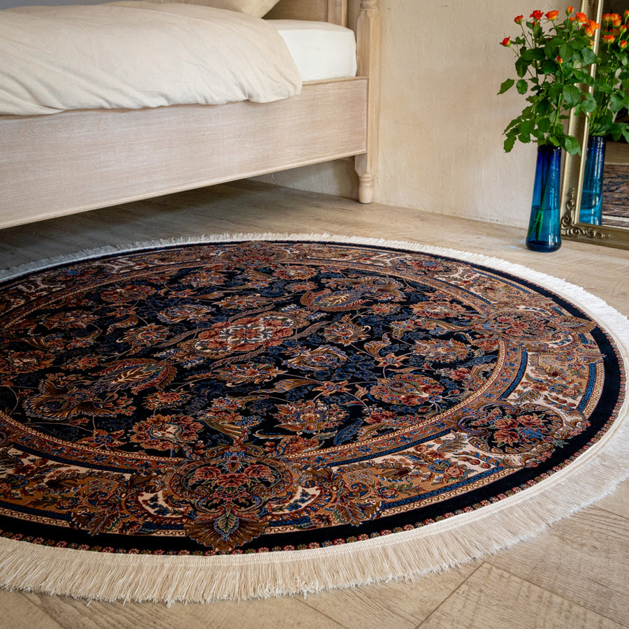 ペルシャ絨毯（機械織） バンブーシルク 丸形ラグサイズ (直径約150cm