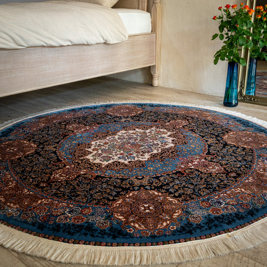 ペルシャ絨毯（機械織） バンブーシルク 丸形ラグサイズ (直径約150cm