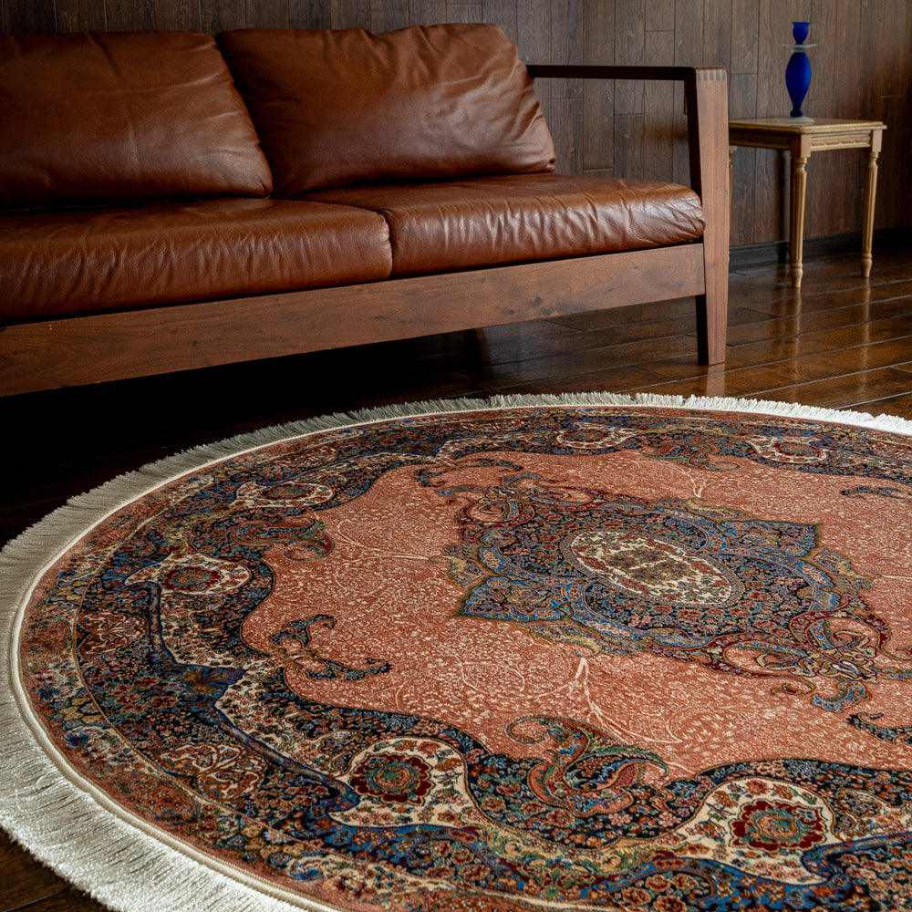 ペルシャ絨毯（機械織） バンブーシルク 丸形ラグサイズ (直径約150cm