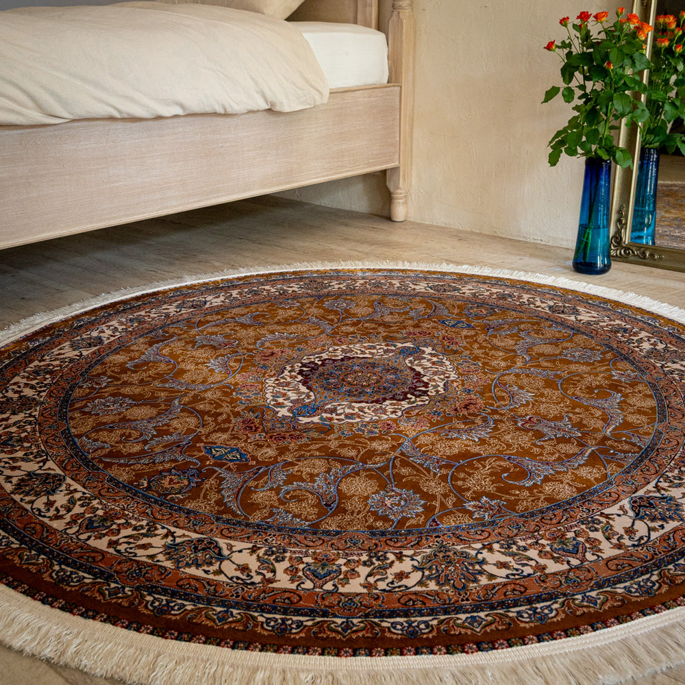 ペルシャ絨毯（機械織） バンブーシルク 丸形ラグサイズ (直径約150cm