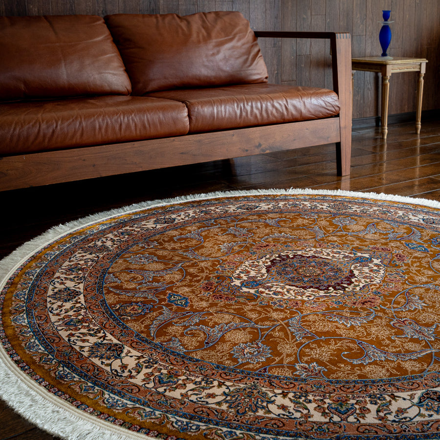 ペルシャ絨毯（機械織） バンブーシルク 丸形ラグサイズ (直径約150cm