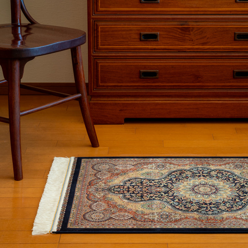 ペルシャ絨毯（機械織＆手織り） バンブーシルク 約60×90cm 玄関マットサイズ