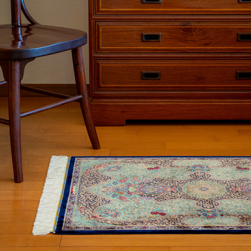 バンブーシルク絨毯 ブルー色 100×150cm ZA-19 バンブーシルク絨毯