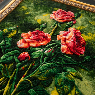 ペルシャ手織り絨毯　ウール＆シルク　ピクチャー　タブリーズ　額縁44×57cm