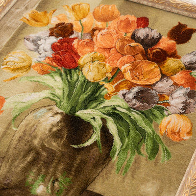ペルシャ手織り絨毯　ウール＆シルク　ピクチャー　タブリーズ　額縁54×69cm