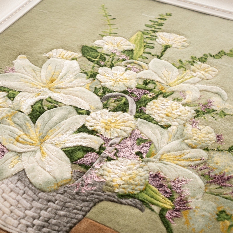 ペルシャ手織り絨毯　ウール＆シルク　ピクチャー　タブリーズ　額縁59×60cm