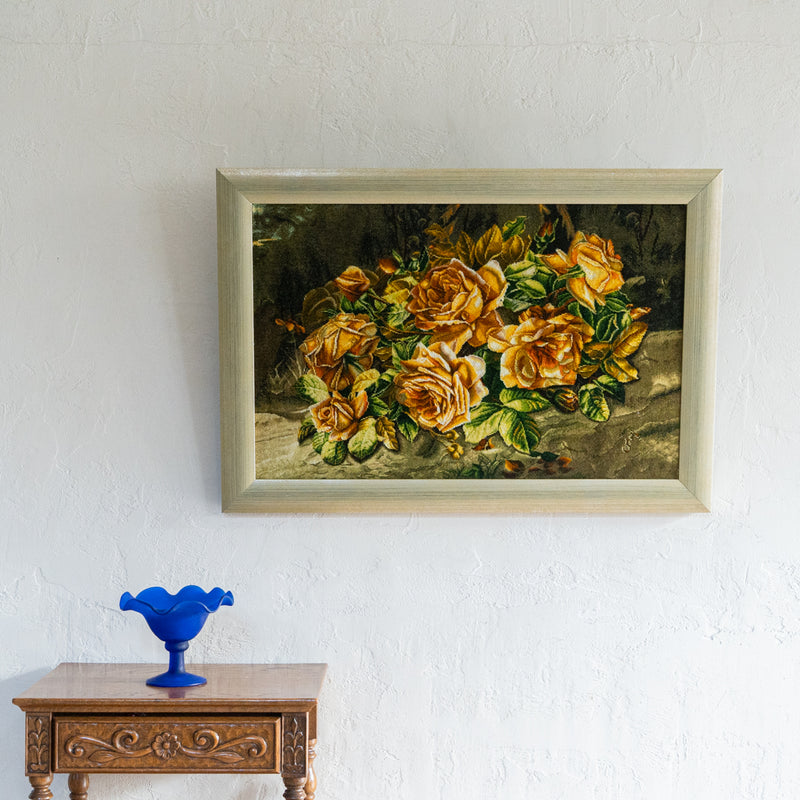 ペルシャ手織り絨毯　ウール＆シルク　ピクチャー　タブリーズ　額縁51×73cm