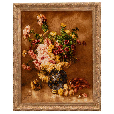 ペルシャ手織り絨毯　ウール＆シルク　ピクチャー　タブリーズ　額縁58×71cm