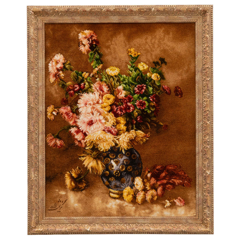 ペルシャ手織り絨毯　ウール＆シルク　ピクチャー　タブリーズ　額縁58×71cm