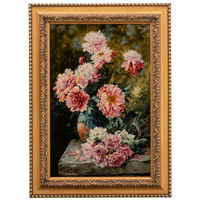 ペルシャ手織り絨毯　ウール＆シルク　ピクチャー　タブリーズ　額縁54×73cm
