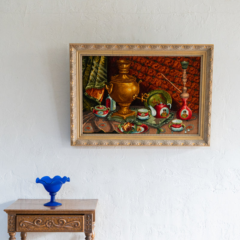 ペルシャ手織り絨毯　ウール＆シルク　ピクチャー　タブリーズ　額縁49×68cm