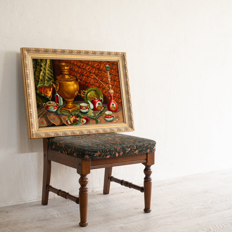 ペルシャ手織り絨毯　ウール＆シルク　ピクチャー　タブリーズ　額縁49×68cm