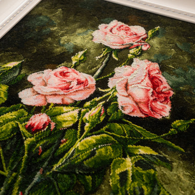 ペルシャ手織り絨毯　ウール＆シルク　ピクチャー　タブリーズ　額縁46×61cm