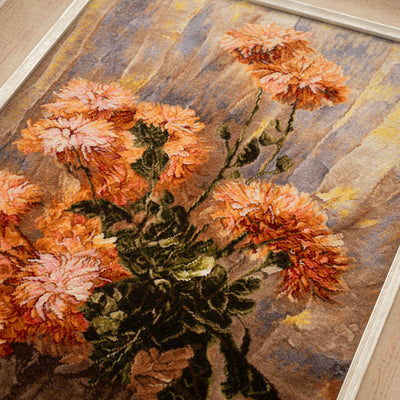 ペルシャ手織り絨毯　ウール＆シルク　ピクチャー　タブリーズ　額縁51×91cm