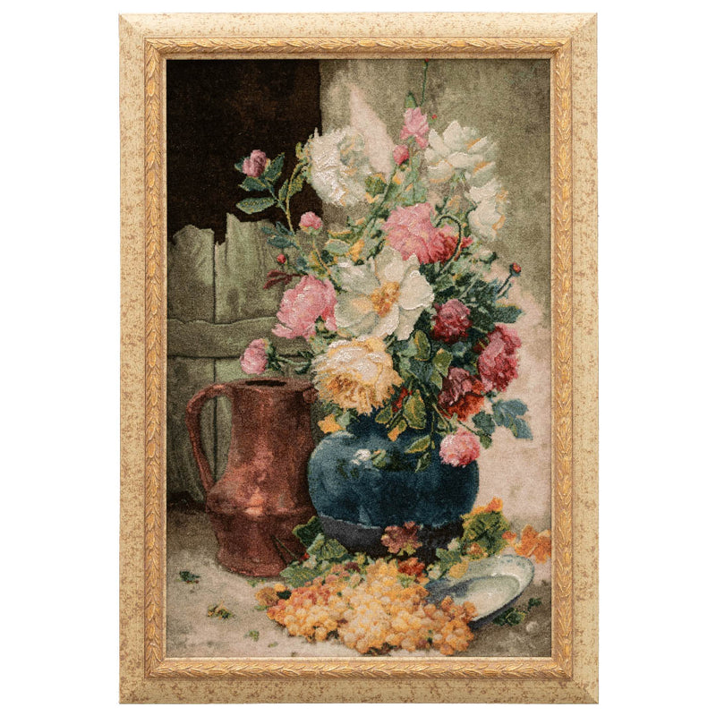 ペルシャ手織り絨毯　ウール＆シルク　ピクチャー　タブリーズ　額縁60×86cm