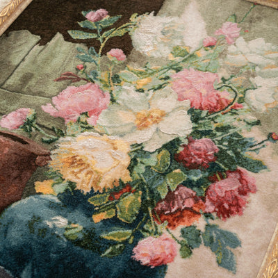 ペルシャ手織り絨毯　ウール＆シルク　ピクチャー　タブリーズ　額縁60×86cm