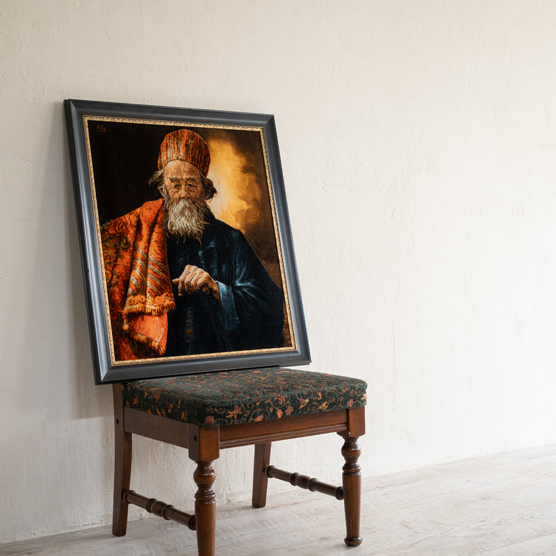 ペルシャ手織り絨毯　ウール＆シルク　ピクチャー　タブリーズ　額縁61×71cm