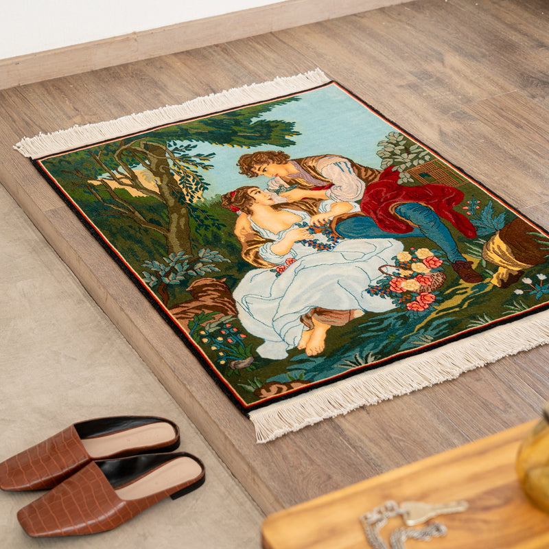 ペルシャ手織り絨毯　ウール　玄関マット　タブリーズ　69×88cm