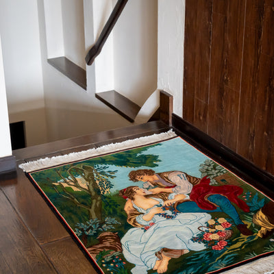 ペルシャ手織り絨毯　ウール　玄関マット　タブリーズ　69×88cm