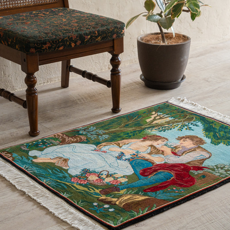 ペルシャ手織り絨毯　ウール　玄関マット　タブリーズ　69×88cm