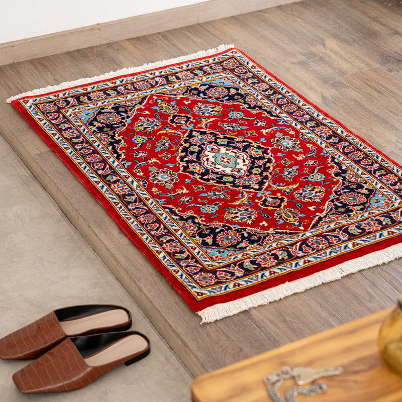 ペルシャ手織り絨毯　ウール　玄関マット　カーシャーン　70×99cm
