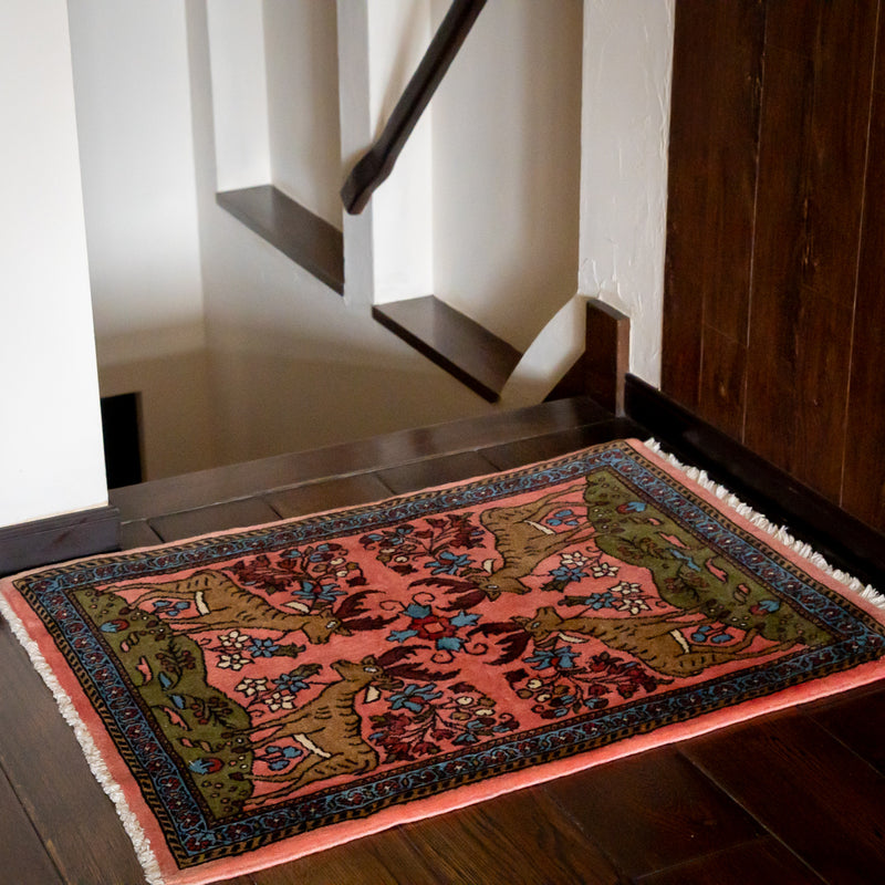 ペルシャ手織り絨毯　ウール　玄関マット　ビージャール　63×85cm