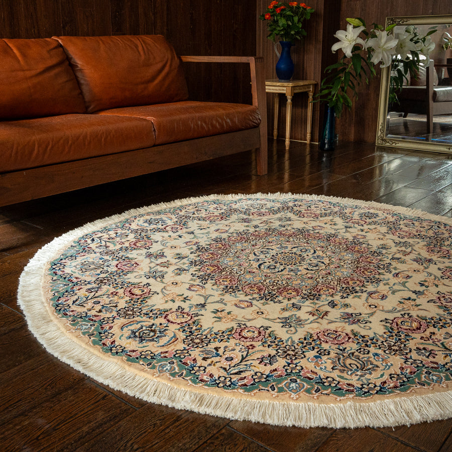 【新品】手織りウール絨毯　シルクロード　羊毛　ラグ　円型　カーペット 絨毯 カーペット 6畳 240×340cm ベルギー ラグ ウール 羊毛