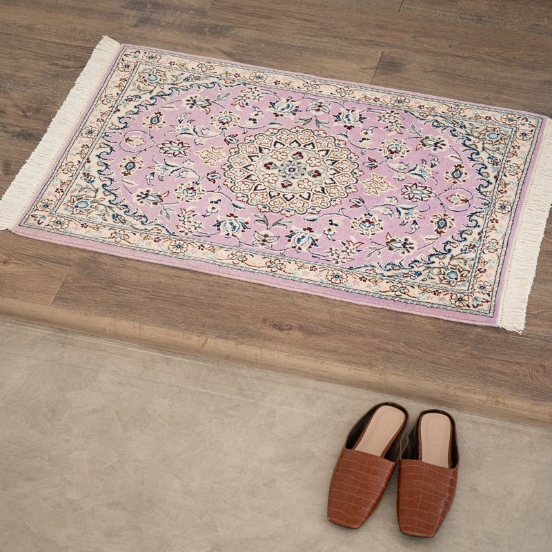 ペルシャ手織り絨毯　ウール＆シルク　玄関マット　ナイン　60×90cm