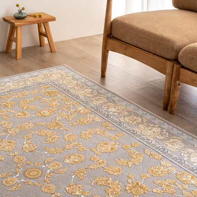 バーラン柄　ゴールデングレー色　ペルシャ絨毯（機械織）　ラグサイズ　150×200cm