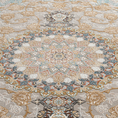 ネギン柄　カフェグレー色　ペルシャ絨毯（機械織）　ラグサイズ　150×200cm