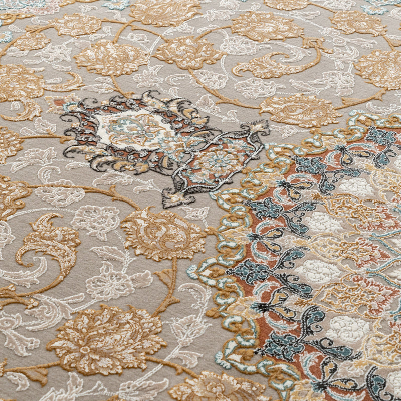ネギン柄　カフェグレー色　ペルシャ絨毯（機械織）　ラグサイズ　150×200cm