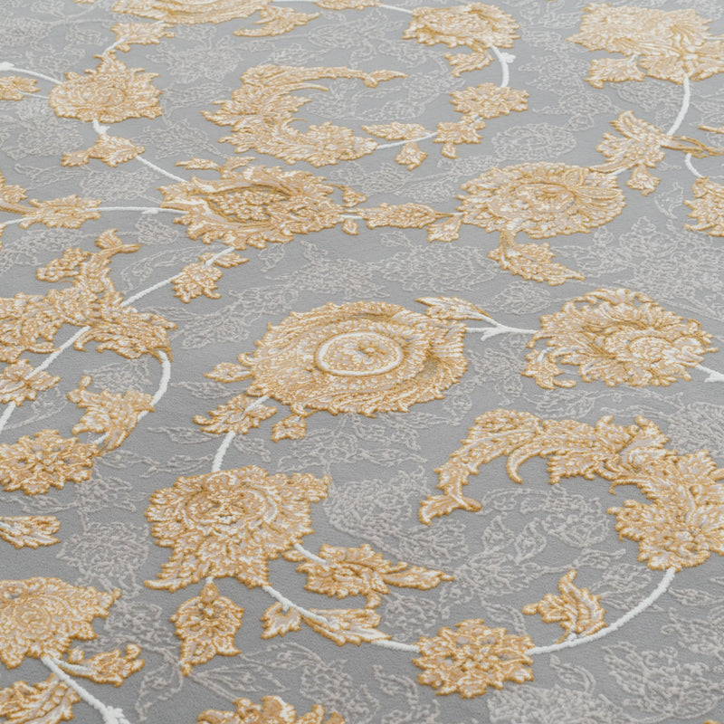 バーラン柄　ゴールデングレー色　ペルシャ絨毯（機械織）　ラグサイズ　200×250cm
