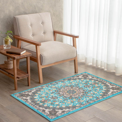 ペルシャ絨毯（機械織）　スーザン柄　ブルー色　75×120cm