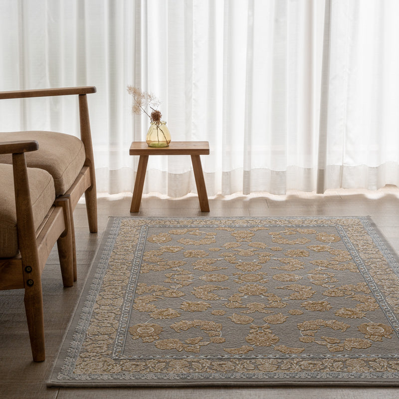 ペルシャ絨毯（機械織）　バーラン柄　ゴールデングレー色　100×150cm　ラグサイズ